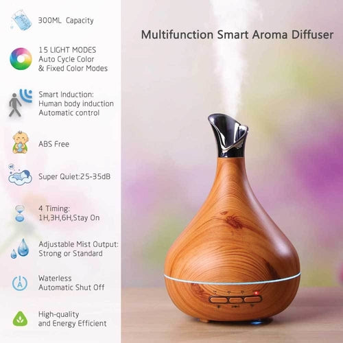 Essential Oil Aroma Diffuser Tulip Light Wood -Ultrasonic Mist