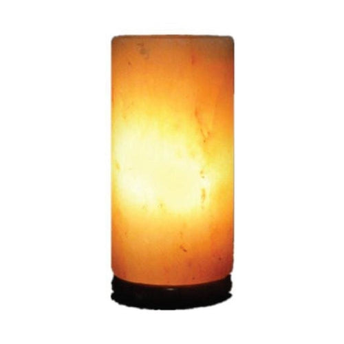USB Himalayan Salt Lamp - Cylinder Carved Shape Pink Crystal Rock LED
